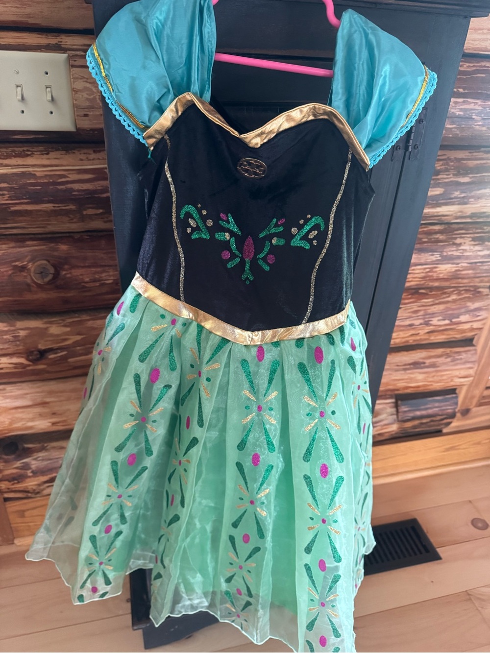 Disney Anna Inspired Girls' Green & Black Princess Costume Dress